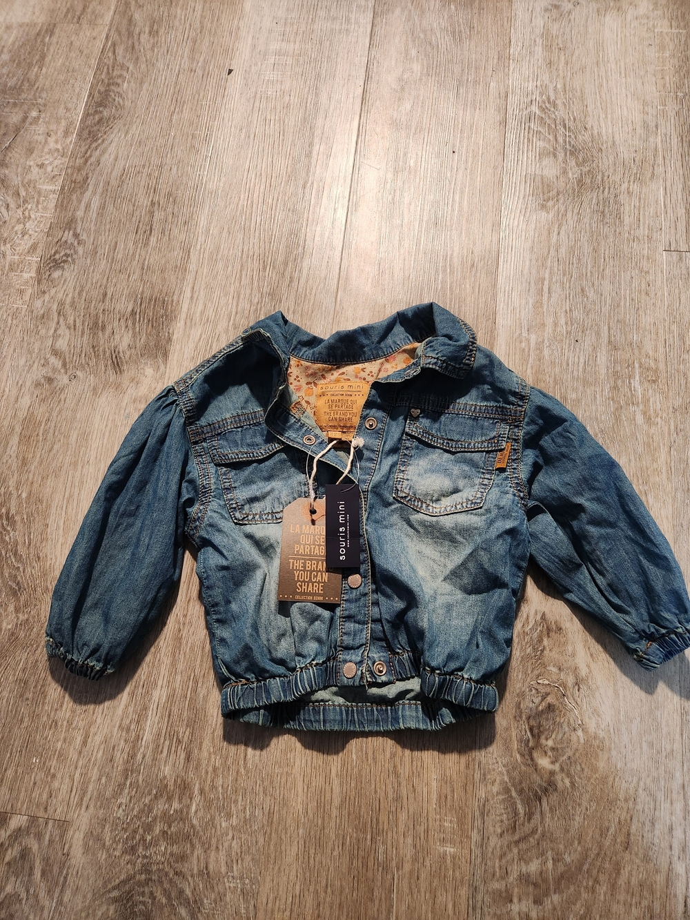 Baby Girl' Denim Jacket with Elastic Hem - Blue
